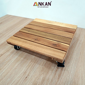 Kệ Để Chậu Cây Có Bánh Xe ANKAN, Đế Để Chậu Cây, Kệ Giá Đỡ Chậu Hoa Cây Cảnh, Hình Vuông Màu Vàng R30 Cm, Tải 150kg
