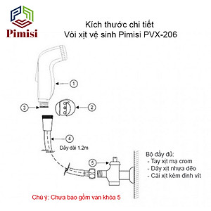 Vòi Xịt Bồn Cầu Vệ Sinh Phòng Tắm Pimisi PVX-206 Chịu Áp Lực Nước Lớn Như Chung Cư, Nhà Cao Tầng Hay Máy Tăng Áp Mạ Màu Inox, Với Tay Xịt Toilet WC Chìm Chống Gãy - Bể - Vỡ Và Dây Nhựa Dẻo Cao Cấp - Mềm - Trơn Bề Mặt | Hàng Chính Hãng