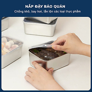 Hộp đựng thực phẩm tủ lạnh size 13.5x11x5cm kèm nắp nhựa chất liệu inox 304 dùng được cho lò vi sóng, chính hãng D Danido