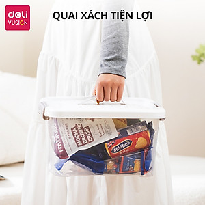 Hộp Nhựa Đựng Đồ Trong Suốt Có Nắp Gài DELI - Thùng Nhựa Đa Năng Quần Áo, Đồ Chơi Sách