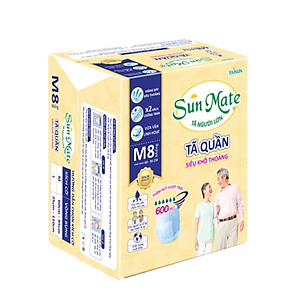 Combo 2 Gói Tã Quần Người Lớn Sunmate Khô Thoáng M8 (8 Miếng/ Gói)