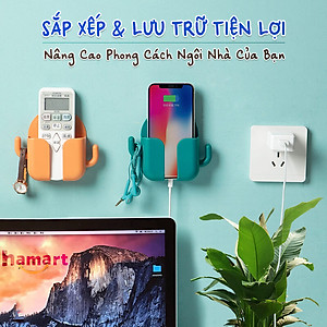 Kệ Dán Tường Để Điện Thoại Remote Hamart Đa Năng 1 Ngăn Lớn Trắng 2 Móc Treo Tiện Lợi