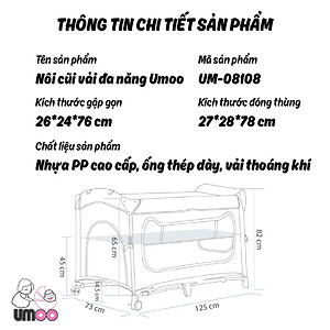 Nôi cũi vải gấp gọn đa năng umoo um-08108 chính hãng sang chảnh