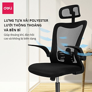 Ghế Xoay Văn Phòng Lưới Làm Việc Công Thái Học Deli - Tay Gập Thông Minh, Có Chỉnh Lưng, Lưới Thoáng Khí, Chân Xoay Tiện Ích, Đệm Ghế Êm Aí, Nhiều Màu - Phù Hợp Học Sinh, Văn Phòng, Game Thủ, Gaming - Hàng chính hãng