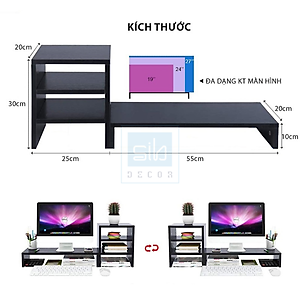 Kệ Để Màn Hình Và Kệ Sách Để Bàn 3 Tầng Cho Văn Phòng SIB Decor KDB09