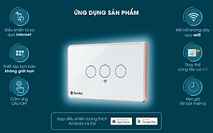 Công tắc cảm ứng Rạng Đông CTCU.WF CN.03T điều khiển từ xa, mặt kính cường lực chống xước, 3 nút bấm - Hàng chính hãng