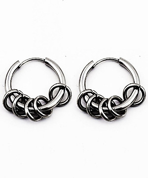 Bông tai nam khoen tròn 12mm màu bạc