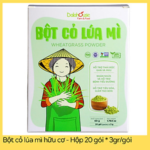 Bột cỏ lúa mì hữu cơ sấy lạnh Dalahouse - Hộp 20 gói 3gr tiện lợi - Hỗ trợ thải độc Gan và Máu, Ngăn ngừa và hỗ trợ tiểu đường, Hỗ trợ tiêu hóa, giảm táo bón