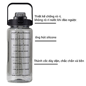 Bình Nước 2 Lít Có Vạch Chia Nhắc Giờ Dành Cho Người Lười Uống Nước, Bình Đựng Nước Thể Thao 2L Kèm Ống Hút Tiện Dụng  (Chọn Màu)