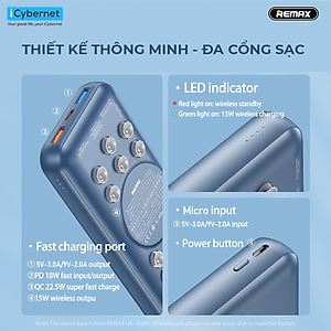 Sạc dự phòng 20000mAh sạc nhanh không dây 15W Remax RPP-207 sạc nhanh 22.5W QC3.0 - Hàng chính hãng