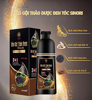 Dầu Gội Nhuộm Đen / Nâu Tóc SINORI Thảo Dược Chai 500 ml, Phủ Bạc Chiết Suất Từ Nhân Sâm, Hà Thủ Ô, Ngũ Bội Tử, Trắc Bạch Diệp, Vừng Đen Và Gừng, Hoàn Toàn Từ Thiên Nhiên