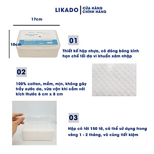 Bông tẩy trang Likado dạng hộp 150 miếng bông tự nhiên (6cm x 8cm)(1 hộp)