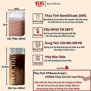 Ly thủy tinh vuông trong suốt uống nước cute chịu nhiệt  pha cafe sinh tố, Cốc thủy tinh vuông dễ thương cocktail