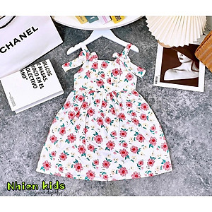 Đầm hai dây hoa mùa hè cho bé gái đi chơi đi học mát từ 20-40kg chất tơ mềm mại
