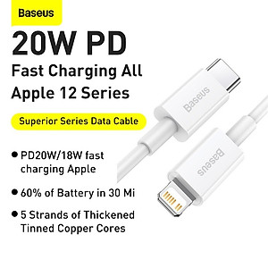 Cáp Sạc Nhanh PD 20W Superior Series, Quick Charge 3.0, Truyền Dữ Liệu Nhanh 480Mbps - Hàng Chính Hãng Baseus