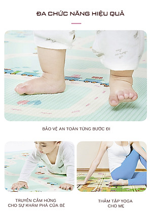 Nệm (thảm) chơi Nhà của Mẹ gấp gọn 2 mặt cho bé kích thước 180x200x1cm - họa tiết hình thú dễ thương giao ngẫu nhiên