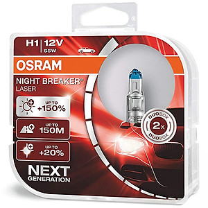 Combo 2 Bóng Đèn Halogen Tăng Sáng 150% OSRAM Night Breaker Laser H1 12V 55W