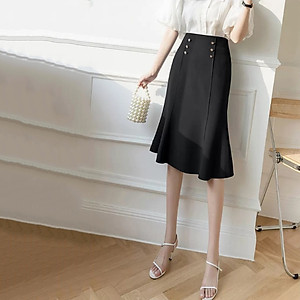 Chân Váy Nữ Công Sở New Design Thiết kế Dáng Váy Đuôi Cá ,Dài 64cm, Phối Nút Kiểu Phom Ôm Body Gợi Cảm, Vải Tốt  Co Giãn CV0015
