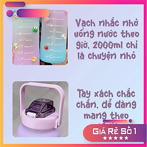 (Tặng sticker) Bình nước 2 lít  dành cho người lười uống nước bình nước cute 2L có ống hút, vạch chia nhắc giờ