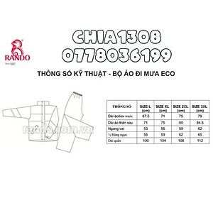 Áo mưa bộ ECO của Rando( Sỉ inbox)