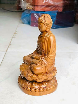 Tượng phật thích ca mini bằng gỗ bách xanh kt 15×9×8cm