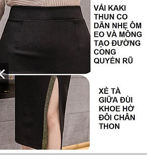 Chân váy body xẻ tà viền kim tuyến C052
