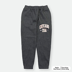 Quần dài thu đông bé trai Bigfox Miss Meow size đại, quần nỉ lót bông bé trai in Chicago USA size trẻ em 23-52 kg