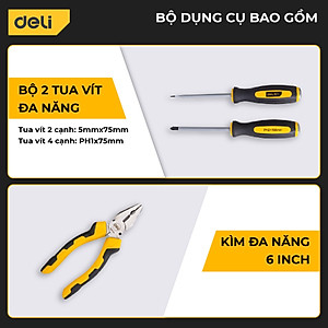 Bộ Dụng Cụ Sửa Chữa Đa Năng 116 Chi Tiết Deli Cao Cấp Chính Hãng - Sử Dụng Nhiều Mục Đích, An Toàn, TIện Lợi 