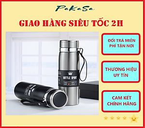 Bình Nước Giữ Nhiệt 2 Lớp Bottle sport Chất Liệu Inox Có Quai Xách Bằng Da Cao Cấp Hàng Chuẩn Loại 1 - Chính Hãng