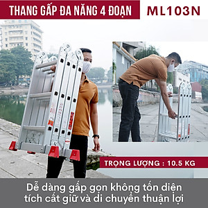 Thang nhôm gấp đa năng 4 đoạn 3.4M - 3.7M nhập khẩu CN Nhật Bản FUJIHOME ML103,  thang xếp đa năng 12 tư thế sử dụng - Hàng chính hãng