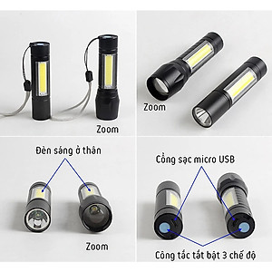 Đèn pin mini siêu sáng bỏ túi 2in1 có zoom xa gần kèm hộp đựng- Hàng chính hãng 