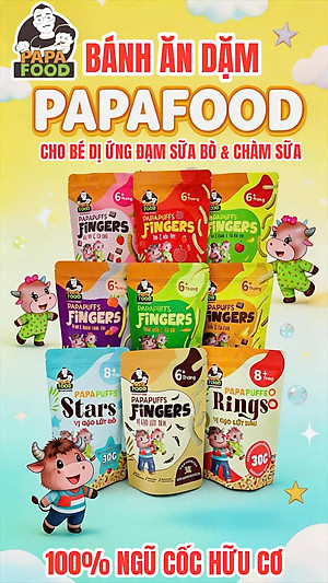 COMBO 9 VỊ BÁNH ĂN DẶM PAPAFOOD PAPAPUFFS - 100% Ngũ Cốc Hữu Cơ - CHO BÉ DỊ ỨNG ĐẠM SỮA BÒ & CHÀM SỮA - Gói 30G
