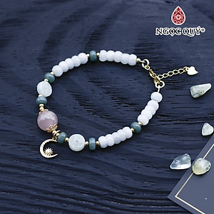 Vòng cẩm thạch phỉ thúy phối thạch anh hồng charm bạc mạ vàng - Ngọc Quý Gemstones