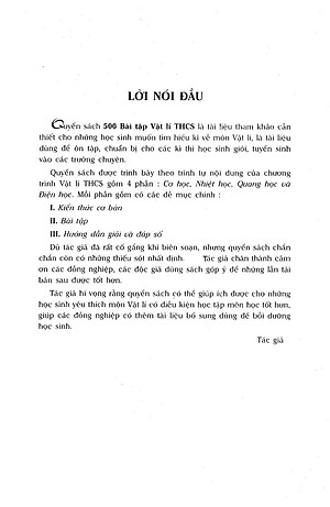 500 Bài Tập Vật Lí Trung Học Cơ Sở (Dùng Cho Các Bộ SGK Hiện Hành)