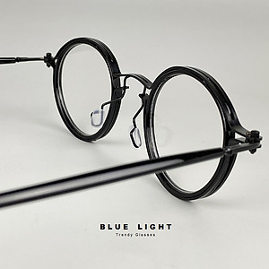 Gọng Kính Cận, Kính Giả Cận Nam Nữ, Mắt Tròn Khung Kim Loại Bọc Nhựa Độc Lạ Đen, Trong Suốt - BLUE LIGHT