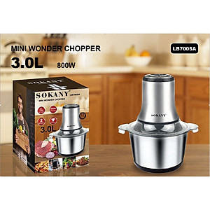 Máy xay thịt cối inox 304 SOKANY công suất lớn 800W, 4 lưỡi đa năng xay nhuyễn thịt cá, dung tích 3L - SK7005A - HÀNG CHÍNH HÃNG - DELIYA
