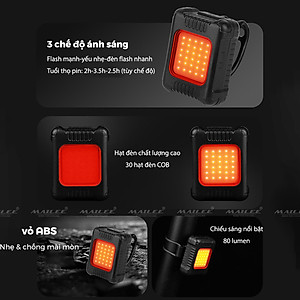 Đèn LED mini trước sau cho xe đạp BG-3133 sạc USB type-C, dung lượng 120mAh, hạt LED COB chống nước cho xe đạp 80-130 lumens - Mai Lee