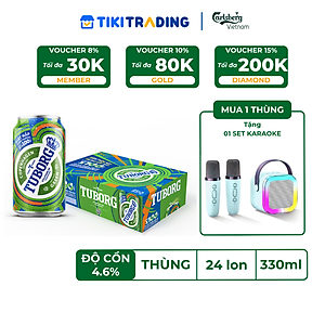 Thùng 24 lon Bia Lager Tuborg (330ml/lon) - Độ cồn 4.6%