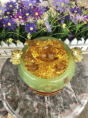 Bát vàng, Bát Tụ Tài, Bát Tụ Bảo đá ngọc cẩm thạch Hút Tài, Hút Lộc, Chiêu tài nạp lộc - Cao 16 cm