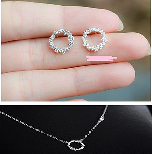 Bộ trang sức nữ 2 món mặt tròn đính đá Huyền thoại biển xanh