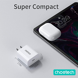 Adapter Củ Sạc CHOETECH PD5005 PD 20W Chuyên Sạc Nhanh iPhone, iPad - Hàng Chính Hãng