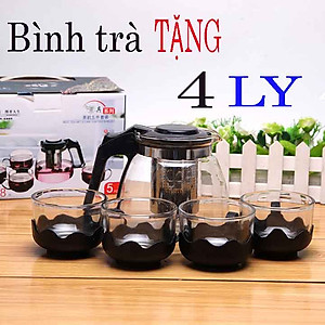 Bộ Bình Trà Thủy Tinh kèm Tách Lưới Lọc Inox 304 Không Gỉ- Tiện Lợi PaKaSa - Chính Hãng