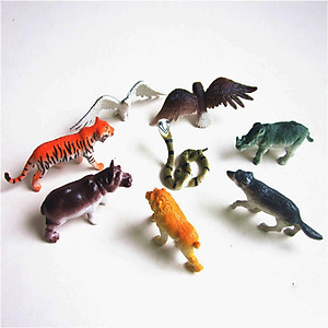 Bộ Mô Hình Nhựa Đồ Chơi 8 con Hổ Rắn Đại Bàng Tê Giác Chó Sói Khỉ Hà Mã PB11