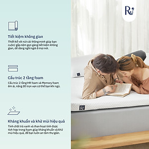 Nệm Foam Topper Ru9 Cao Cấp | 2 Lớp Foam Giúp Nâng Đỡ và Êm Ái | Dễ Dàng Di Chuyển | 7 Kích Thước