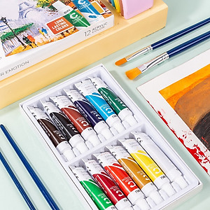 Màu nước Acrylic dạng tuýp 12ml Deli  5/12/24 màu-Tặng kèm pallete gỗ pha màu