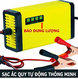 Sạc ắc quy 12V-2A ô tô xe máy thông minh tự ngắt khi đầy chống ngược cực có màn hình hiển thị (Vàng)