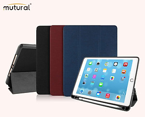 Bao da iPad pro 11 inh 2018 hiệu Mutural có khay để bút_ Màu đen_ hàng nhập khẩu