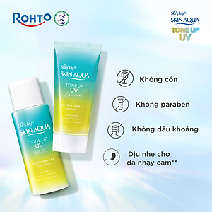 Kem chống nắng nâng tông Skin Aqua Tone up Mint Green cho da trắng có khuyết điểm đỏ, dạng sữa Sunplay Skin Aqua Tone Up UV Milk Mint Green SPF 50+ PA++++ 50g