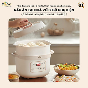 Nồi Nấu Cháo, Nấu chậm 1.6L Bear SB-NNC16 270W - Hàng chính hãng