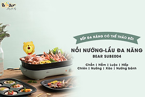 Nồi Điện Đa Năng, Nồi Lẩu Nướng Đa Năng BEAR SUBE004 3 Khay Rời Dung Tích 4L, Công Suất 1200W - Hàng Chính Hãng